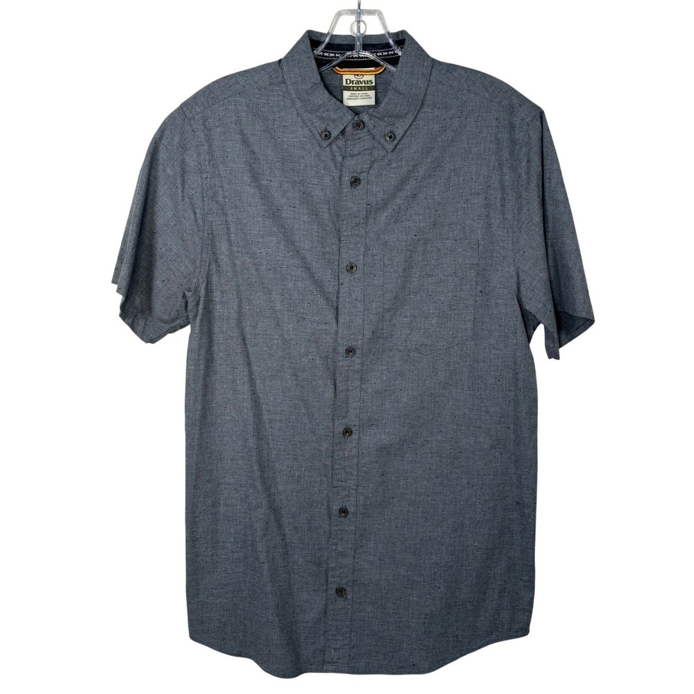 Dravus Mens Gray Speckled Button Up Short Sleeve Casual Shirt Sz Small